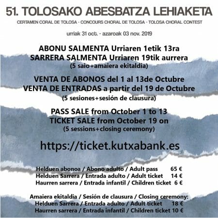 Tickets of the 51st Tolosa Choral Contest on sale 12