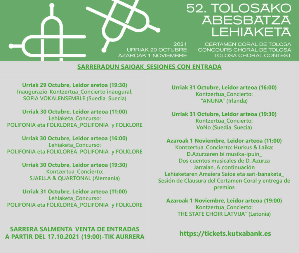 52º Certamen Coral de Tolosa: venta de entradas a partir del 17 de octubre, a las 19h 13